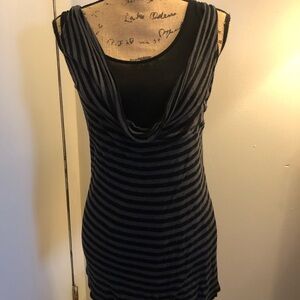 Sleeveless Cowl Neck Striped Tank Top - Black & Gray
